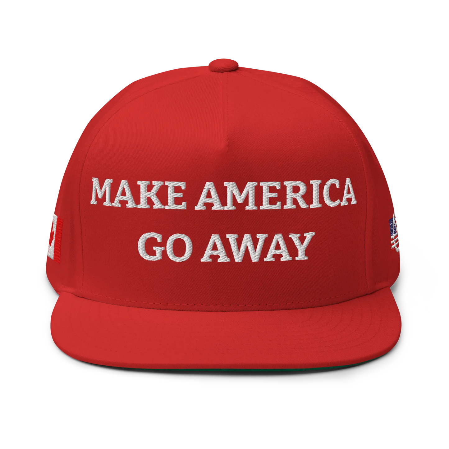 Red "Make America Go Away" / anti-MAGA Cap with Flag of Canada Front View