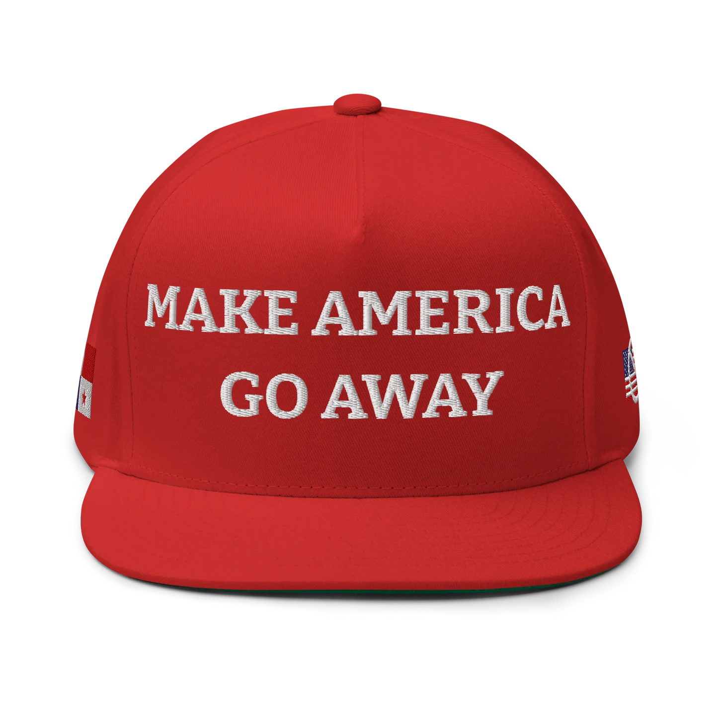 Red "Make America Go Away" / anti-MAGA Cap with Flag of Panama Front View