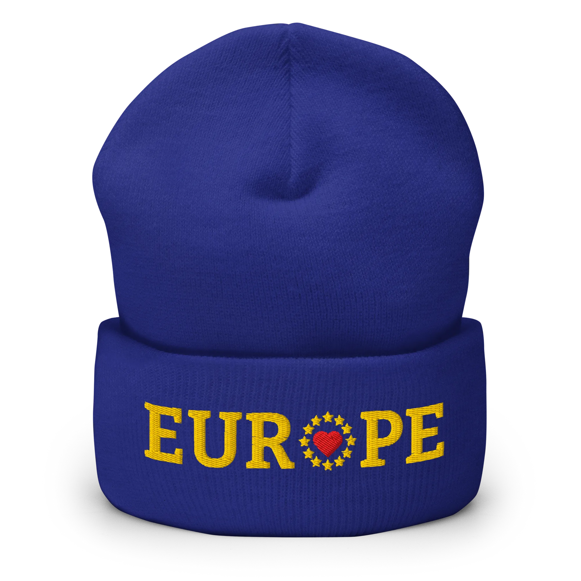 Royal Blue "EUROPE" Cuffed Beanie with "Show the Love for Europe" emblem Front View