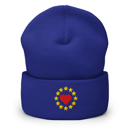 Royal Blue "Show the Love for EU" Cuffed Beanie Front View