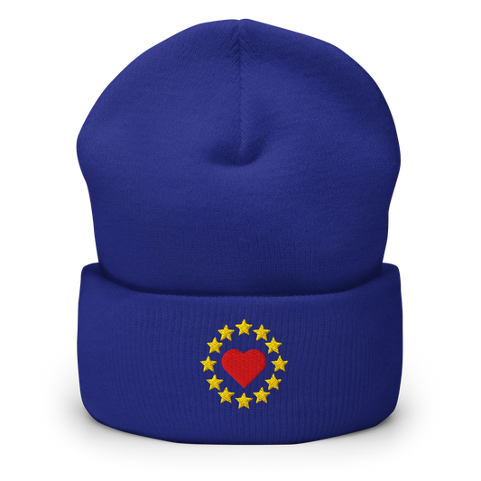 Royal Blue "Show the Love for Europe" Cuffed Beanie Front View
