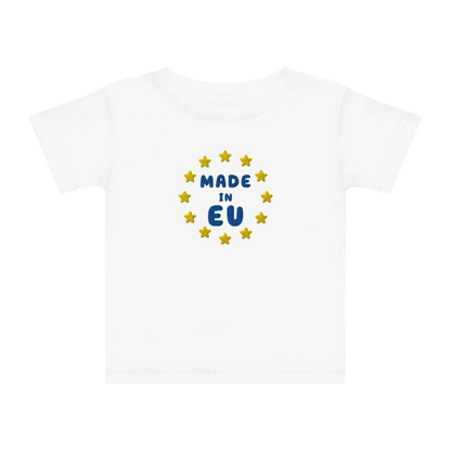 White "Made in EU" Embroidered Baby T-shirt Front View
