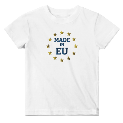 White "Made in EU" Embroidered Baby T-shirt Front View