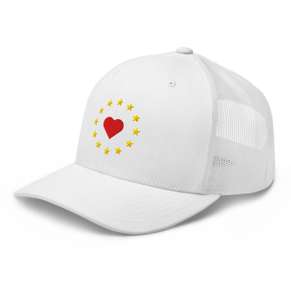 White "Show the Love for EU" Trucker Cap with Left Front View