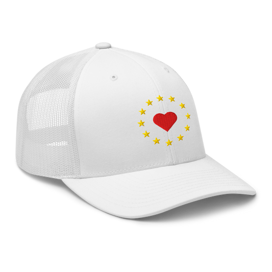 White "Show the Love for EU" Trucker Cap with Right Front View
