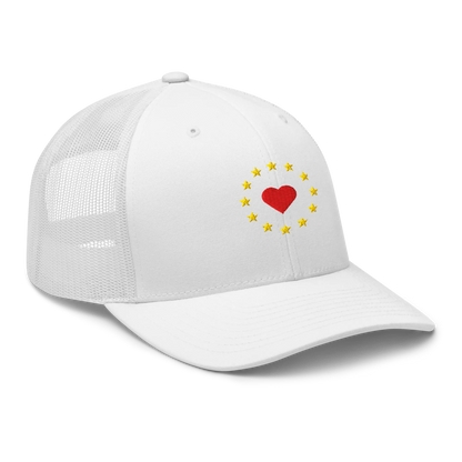 White "Show the Love for EU" Trucker Cap with Right Front View