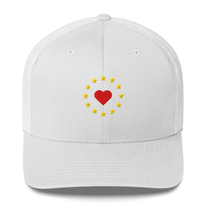 White "Show the Love for Europe" Trucker Cap with Front View
