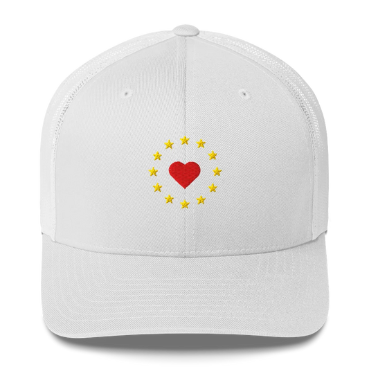 White "Show the Love for Europe" Trucker Cap with Front View