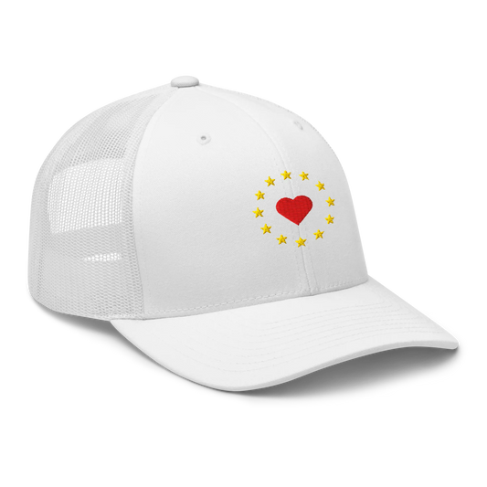 White "Show the Love for Europe" Trucker Cap with Right Front View
